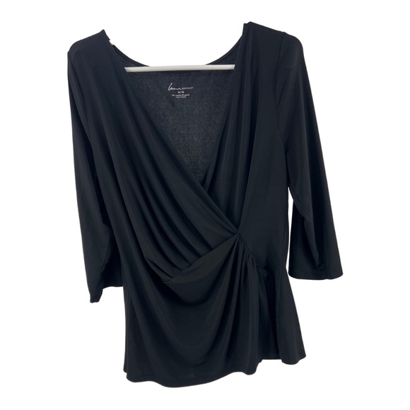 Lane Bryant Tops - Lane Bryant black 14/16 faux wrap top 3/4 sleeve stretchy casual business work